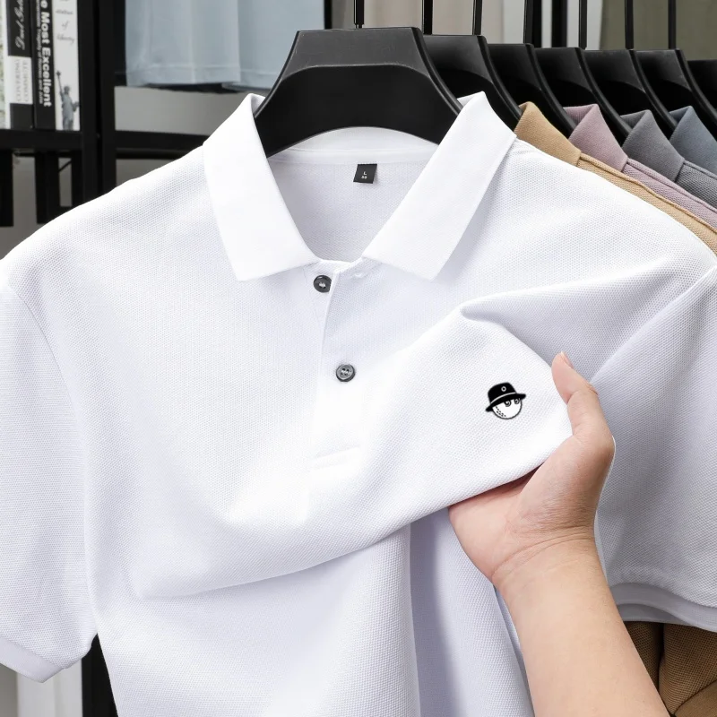 

New 100% men's short-sleeved pure cotton breathable business-style buttoned-neck summer clothing casual men's T-shirt.