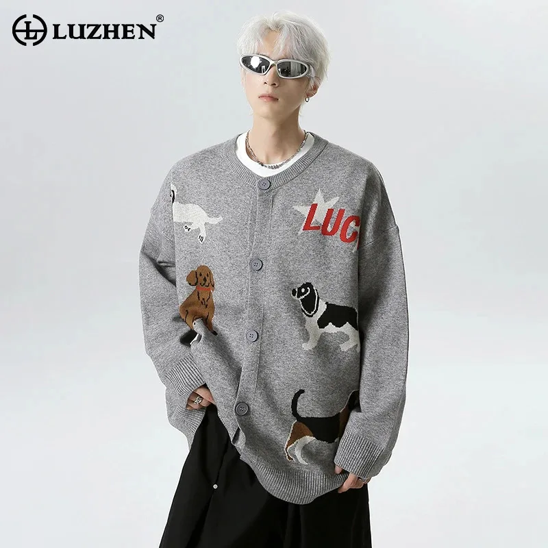 

LUZHEN модный свободный вязаный кардиган с мультяшным принтом, мужской 2200, оригинальный корейский элегантный красивый свитер, топы JY3749