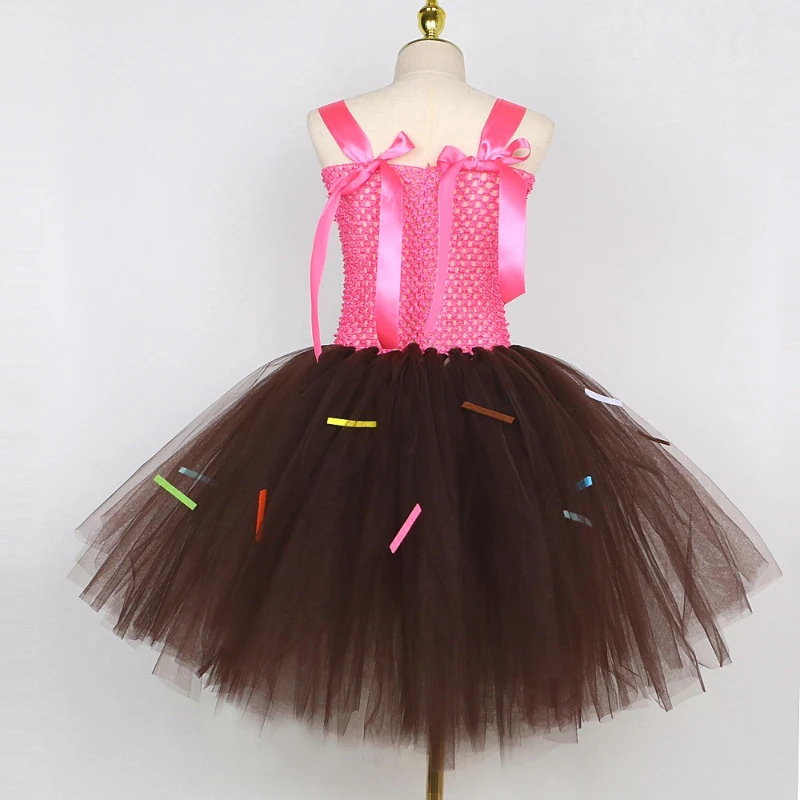 Sweet Donut Girl's Tulle Puff Skirt Halloween Carnival Children's Birthday Party Princess Dress Chocolate Candy Egg Costume