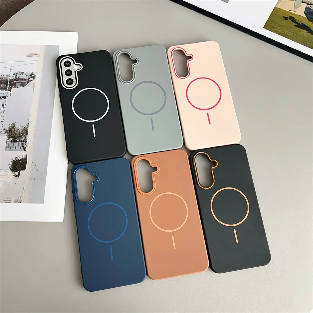 Simple For Magsafe Wireless Charging Phone Case for Samsung Galaxy S25 S24 Ultra S23 S22 A56 Matte Hit Color Lens Soft TPU Cover view 6