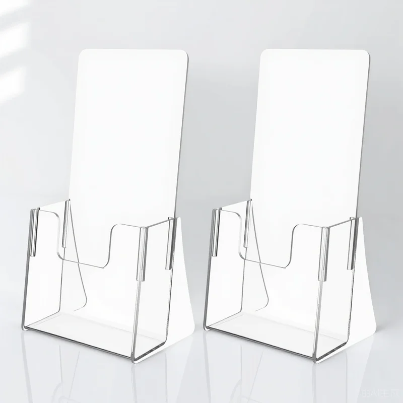 

2Pcs Transparent Acrylic Pamphlet Holders Brochure Display Stands Compact Desktop File Holders Office Document Shelves Menu