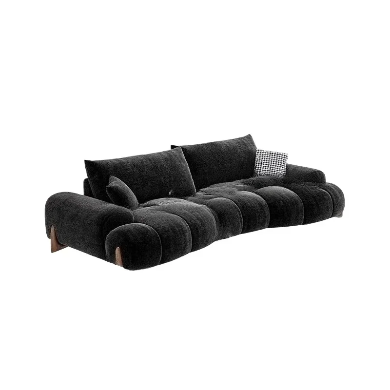 

Italian minimalist chenille flannel sofa living room size retro curved large sitting deep sofa