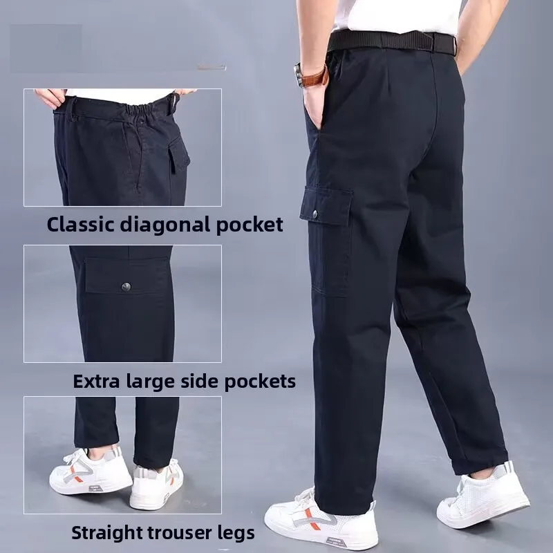

Men's Cargo Pants Multi Pocket Canvas Heat-resistant Wear-resistant Pants Outdoor Straight Multi Functional Tactical Trousers