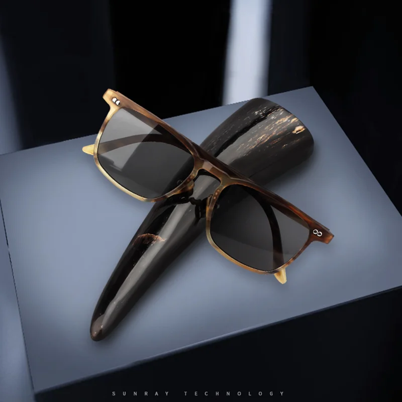 Hot Sell Fashion Retro Trend Handmade Square Frame Outdoor UV400 Pure Natural Horn Sunglasses for Men Women