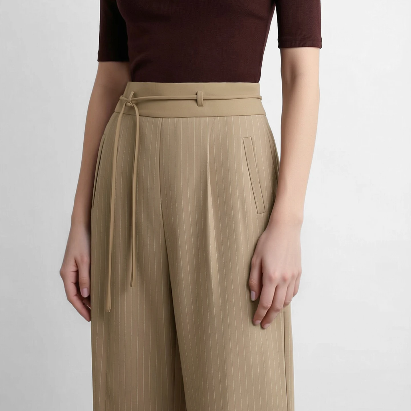 Amii Women Striped Wide Leg Pants 2026 Autumn New Detachable Belt Contrast Loose Casual Trousers Office Lady Clothing 12623053