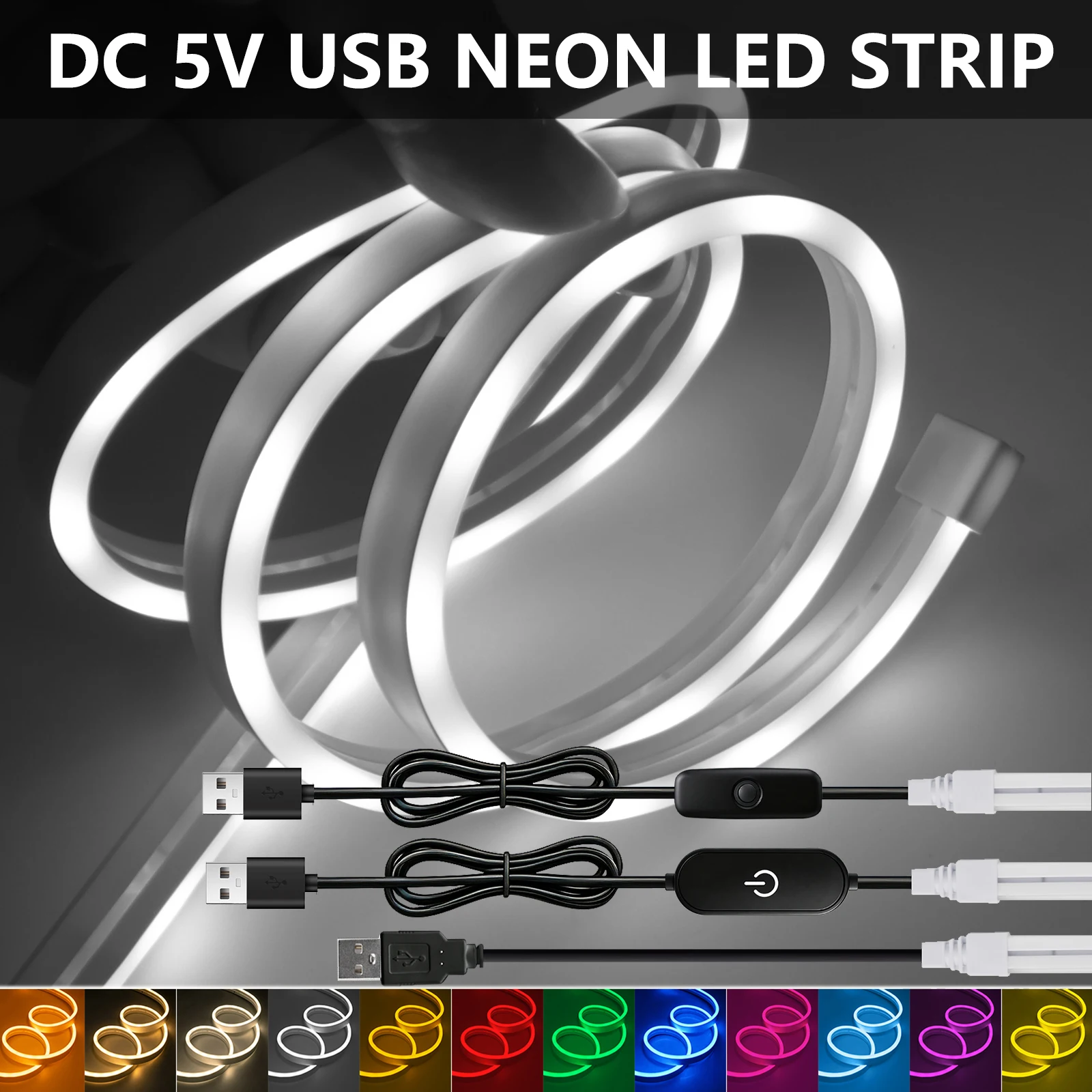 USB DC 5V LED Neon Light Strip With Touch Dimmer/On OFF Switch Waterproof Flexible Neon Tape Bedroom Party DIY Sign Decor