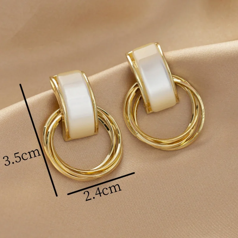 Korean Style Earrings Wholesale Geometric Circle Cat's Eye Stone Earrings Fashion Trendy Temperament Internet Celebrity Women's