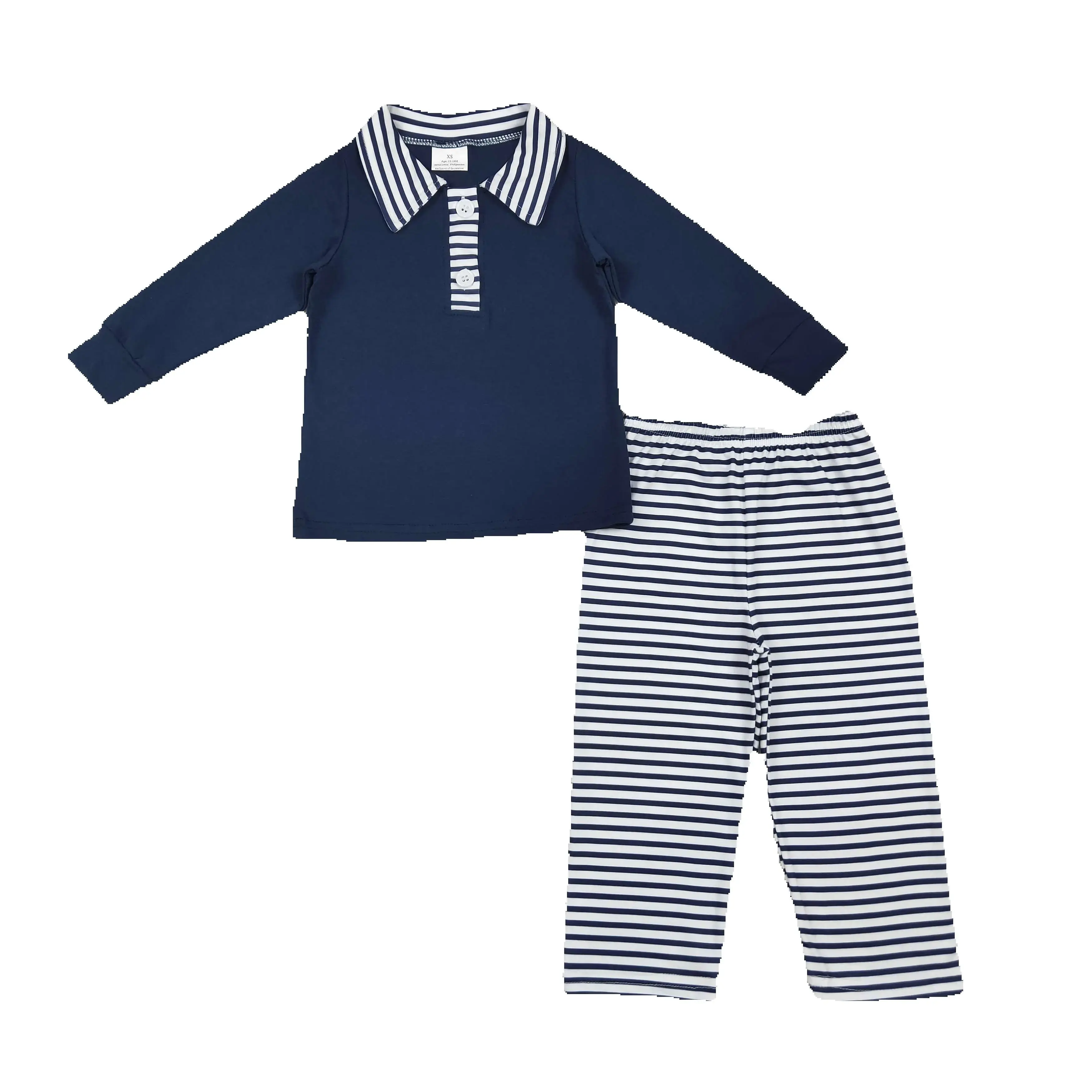 BLP0897 Kids Boys Autumn Outfit Sets Long Sleeves Striped collar navy blue Print With Trousers Children Clothes Rts No Moq