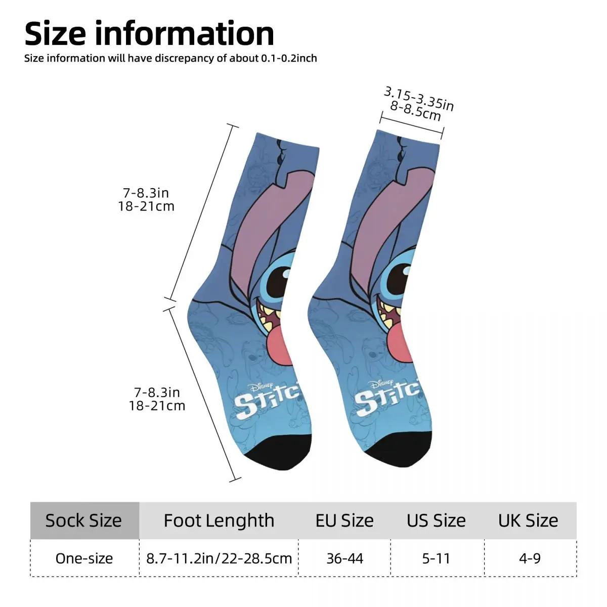 Cute Stitch Drawing Socks Men\'s Women\'s Polyester Fashion Cartoon Socks Crazy Spring Summer Autumn Winter Middle Tube Socks Gift