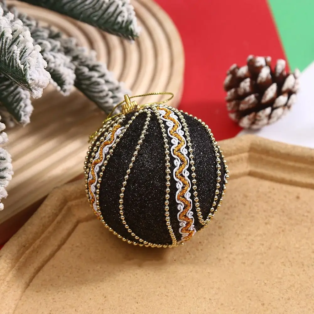 8cm Christmas Ball with Sequins and Ribbons Black Christmas Tree Ornaments Balls Foam Shining Christmas Tree Pendant Wedding