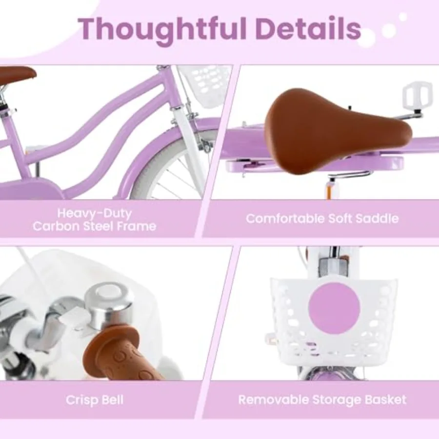 12 14 16 18 Inch Bike for Toddlers Aged 3-8 Years Old with Training Wheels Hand Coaster Brakes Adjustable Saddle and Handlebar