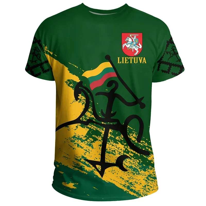 Lithuania Flag 3D Print T Shirt Men Lithuanian National Emblem Pattern Short Sleeve Tracksuits Outwear Street Tees Male Clothes