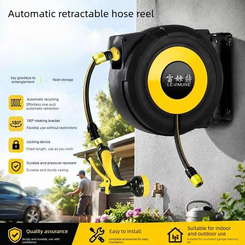Wall Mounted Automatic Retractable Hose Reel Home Garden Watering Car Wash High Pressure Gun Drum