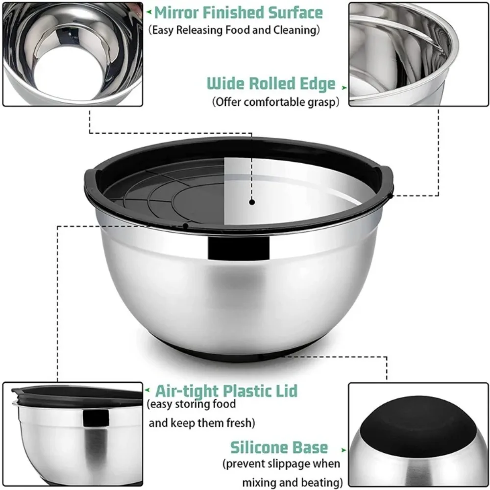 1Pcs Mixing Bowls with Lids and Non Slip Bases Stainless Steel Mixing Bowls Set for Baking Nesting Storage Bowls - Detail 1