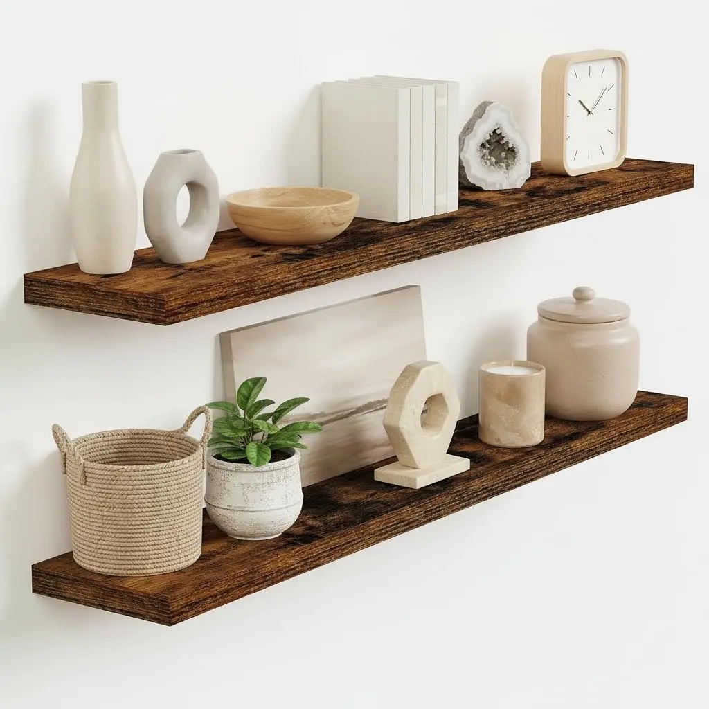

Floating Shelves Wall Mounted, 40" Long, Set of 2, Rustic Brown, 40x9.3x1.5 in, Heavy Duty, Easy Install