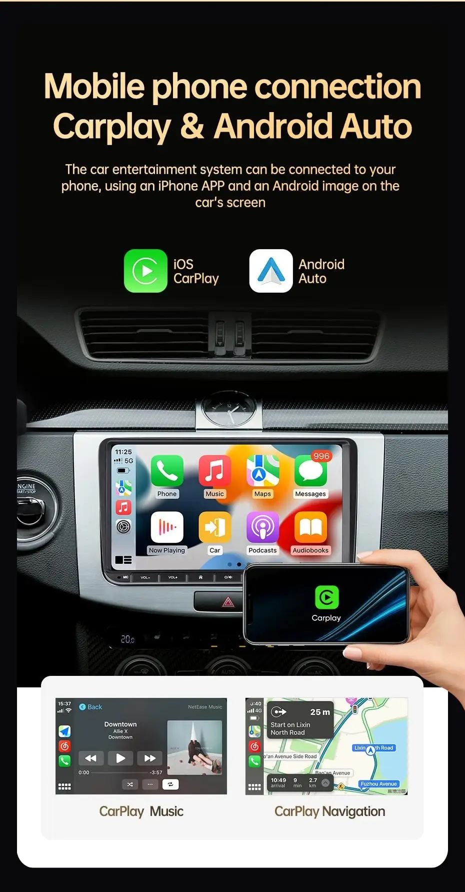 Autoradio Android 16 für Volkswagen Golf 5 6 Polo Passat B6 B7 CC Skoda Jetta Universal Multimedia Carplay Wifi GPS Navigation – Detail 18