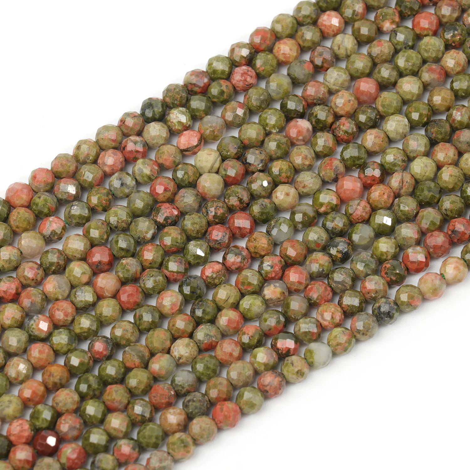 Großhandel Facettierte 2 3 4mm Naturstein Grüne Unakite Perlen Runde Kleine Lose Perlen für Schmuckherstellung DIY Armbänder Halsketten – Detail 2