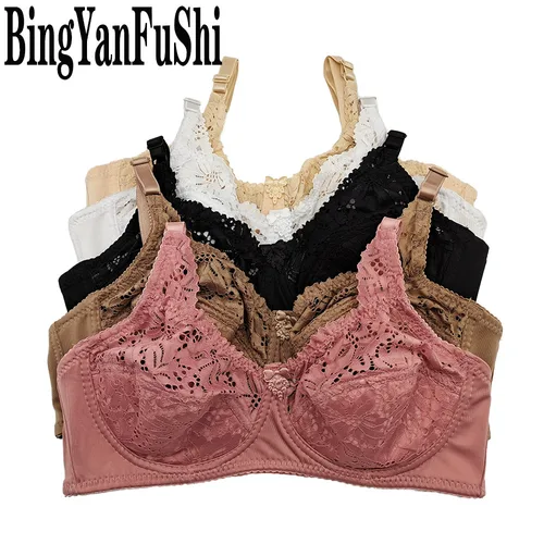 Sujetador Sexy de encaje para mujer, Top de copa completa, minimizador Floral, pecho grande, busto grande, Bralette fino de algodón acolchado, sujetadores push-up con aros C27