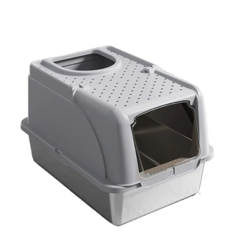 Cat litter box stainless steel fully enclosed oversized splash-proof deodorant Maine