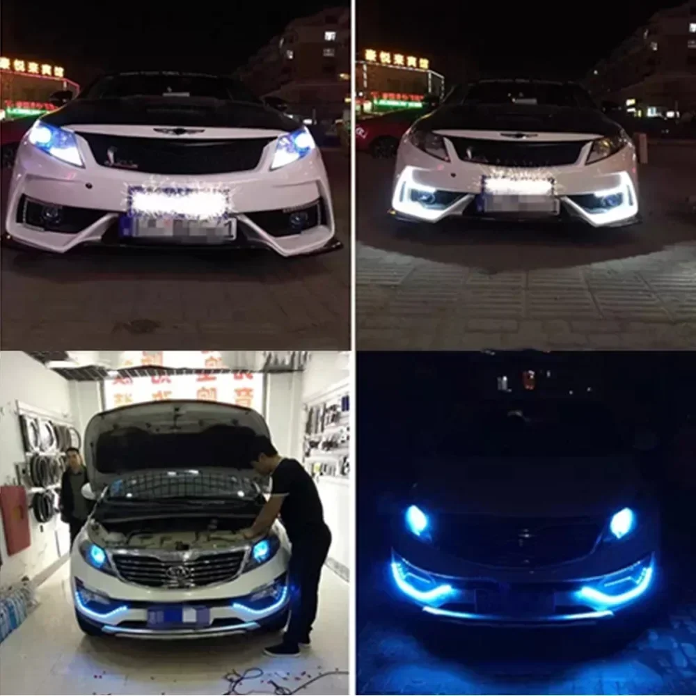2 szt. LED wodoodporne światła DRL samochody Auto dekoracyjne elastyczne światła do jazdy dziennej samochód pasek do jazdy stylizacja reflektorów — zdjęcie 7