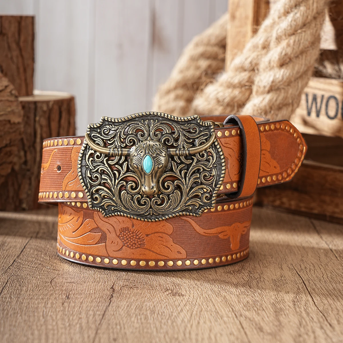 1pc Western Cowboy Style Belt - Suitable for Both Men and Women. Metal Western Buckle. PU Embossed Vintage Belt