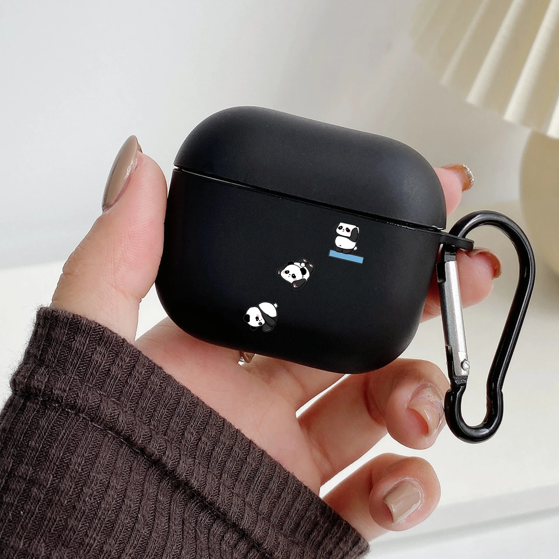 Earphone Case For Airpods 4 3 2 1 Pro3 Pro2 Shockproof With Keychain For Airpods 4 Black Cover Cartoon panda
