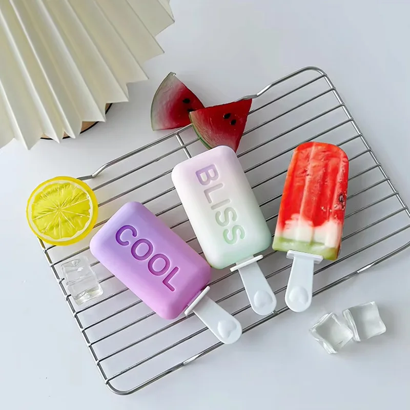 Molde de silicona de grado alimenticio DIY3 con cavidades para helado, letras FRESCO/YUM/SONRISA, molde de paleta casera de verano