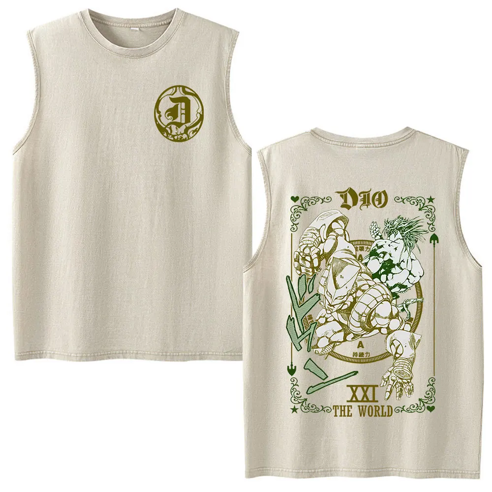 Anime Jojo Bizarre Adventure Dio Brando Jotaro Kujo Vintage Washed Tank Tops Men's Clothing Sleeveless Vest T-shirts Streetwear