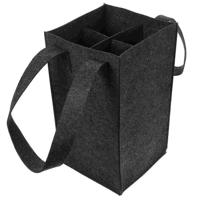 Tote Bag Foldable 4 Bottle Carrier Gift Bags Whiskey Decanter Pouch with Divider Felt Storage Suitcase Box