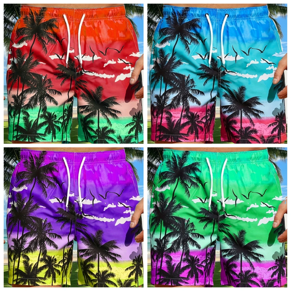 

Мужские свободные пляжные шорты на шнурке, быстросохнущие шорты из кокосовой пальмы на лето, женские и мужские повседневные спортивные шорты большого размера с 3D принтом