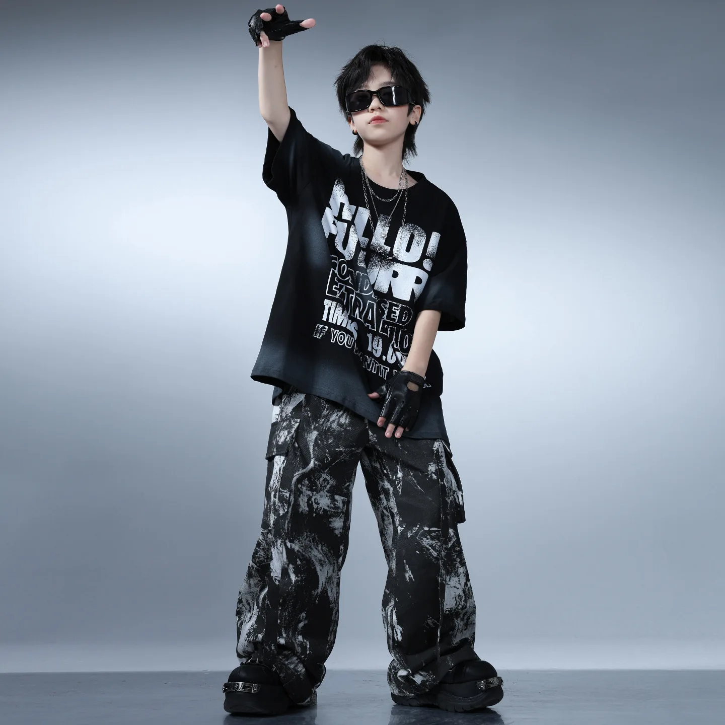 

Kid Kpop Hip Hop Clothing Black Gray Letters T Shirt Tie Dye Print Casual Cargo Pants for Girl Boy Street Dance Costumes Clothes