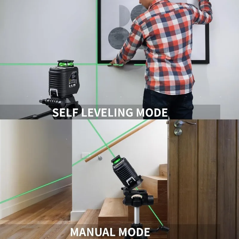 360° Laser Level with Tripod, Green Self Leveling Cross Line Laser Tool with 3 Brightness Adjustment Pulse Mode for Floor Tile