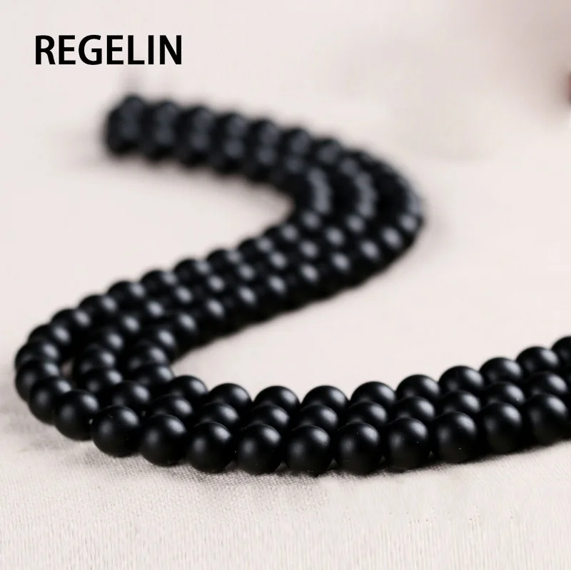 REGELIN Natural Stone 4-14mm Round Matte Wholesale Black Beads Dull Polish Onyx Carnelian Black Stone Beads for jewelry making