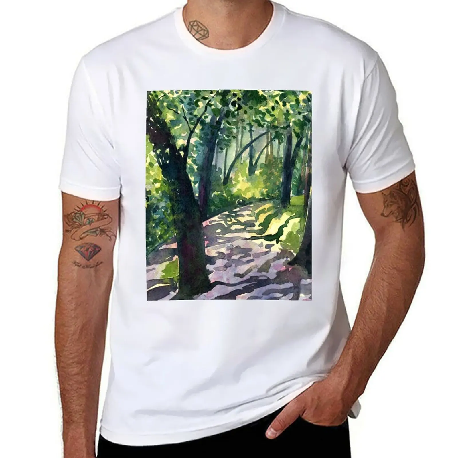 

Path into the trees - Descanso Gardens - impressionist watercolour landscape by Francesca Whetnall T-Shirt