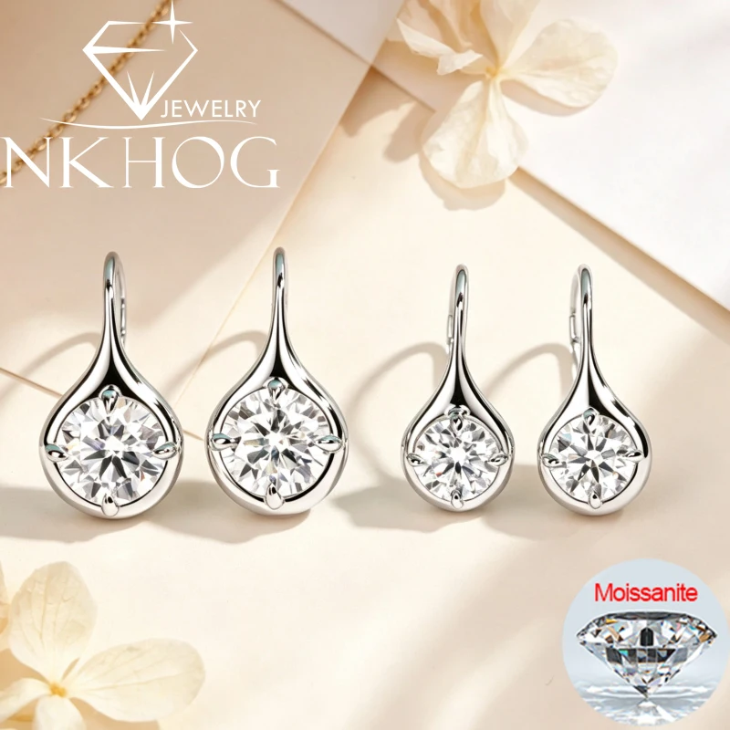 

NKHOG 1CT 6.5mm Round Cut Water Drop Moissanite Drop Earrings For Woman 925 Sterling Silver Earring Wedding Jewelry Certified