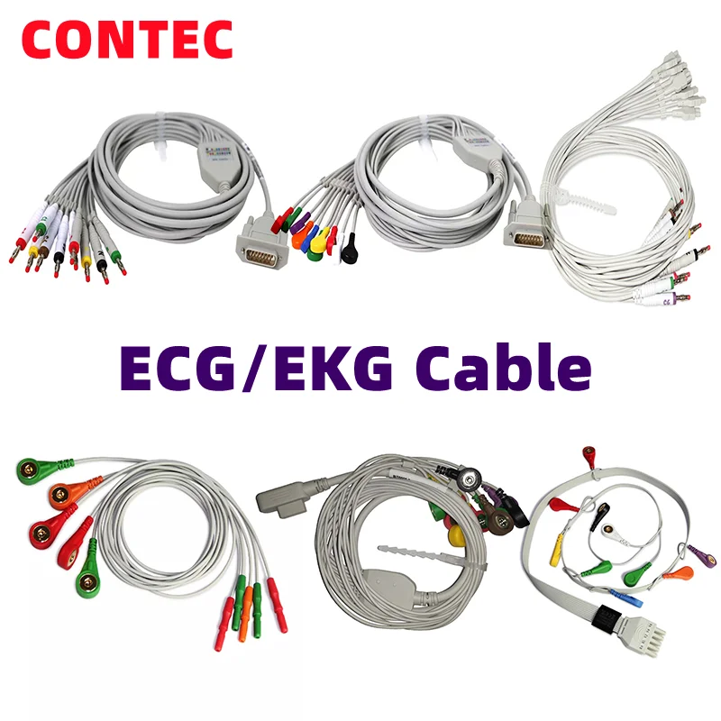 New CONTEC EKG Cable 3 12 10 Leads Button / Banana ECG Cable For ECG 90A/100G/300G/600G/1200G 8000G Tlc6000 Tlc5000 Tlc9803