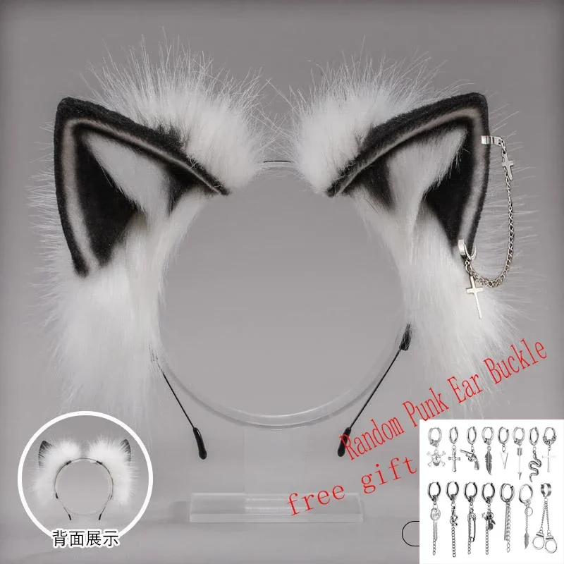 Cosplay Cute Cat Ears Ornamenti per capelli Cat Lady Beast Ears Fasce Accessori Punk Cross Nappa Orecchini Stud