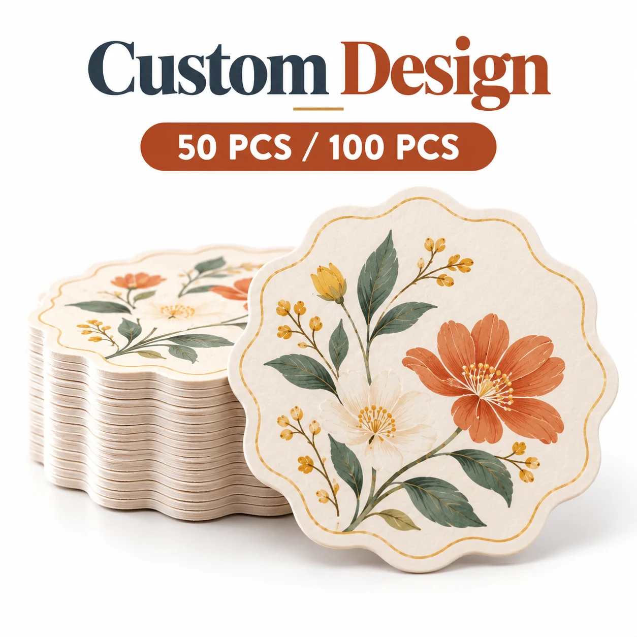 Custom Logo Paper Coaster Personalized Drink Coaster 9x9cm Single Side Printing Absorbent Paper Mat for Coffee Shop Bar Business