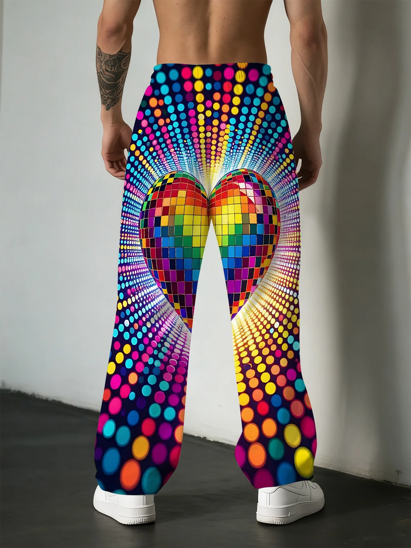 Men's Loose-Fit Full-Body Disco Print Heart Thunder  Suitable for Nightclub Wear, Machine Washable Casual Clothing