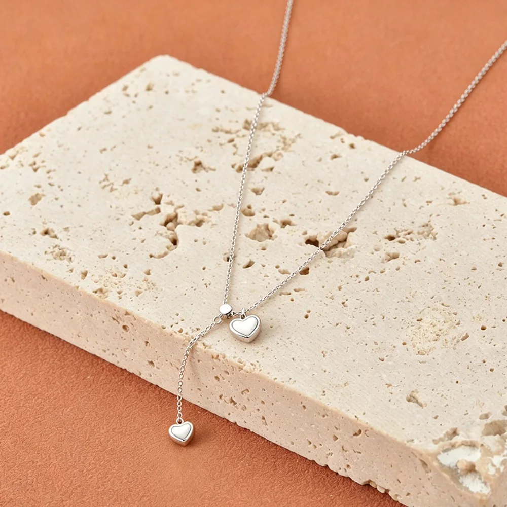 JeeMango Halskette mit Anhänger aus natürlicher Muschel, doppeltes Herz, für Damen, goldfarben, Edelstahl, klassischer Halsschmuck, wasserdicht, N26037 – Detail 8