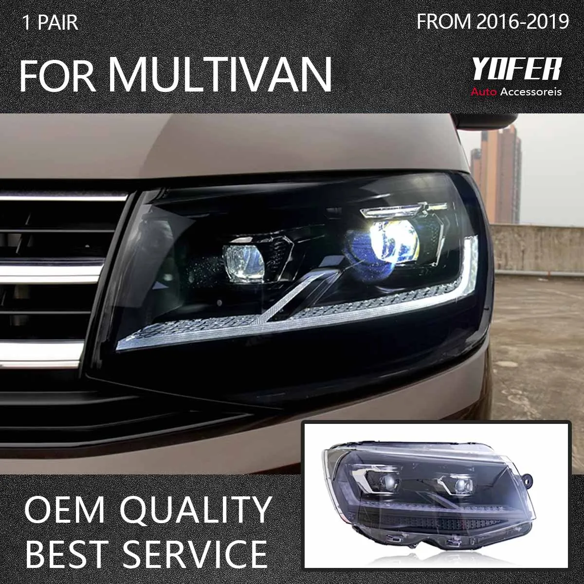 

YOFER Car lights For Volkswagen Multivan Caravelle Headlight 2016-2019 T6 LED Projector Head Lamps DRL Turn Signal Auto Parts