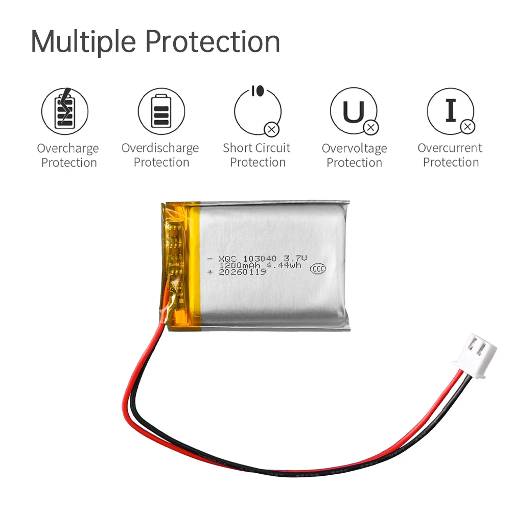 3.7V Lithium Polymer Battery 1200mAh 103040 Lipo Rechargeable Battery Pack with PH2.0 Connector 103040 Battery 3.7V