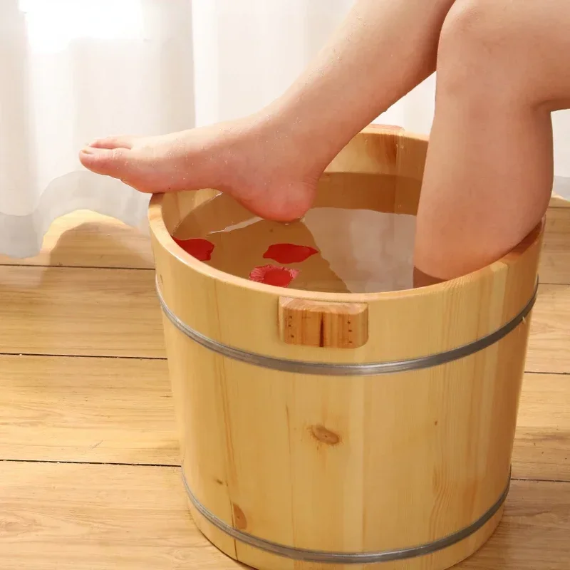 

Double Ear Bucket Handle Foot Soaker Tub - Seamless Splicing Insulation Solid Wood Foot Spa Massage for Relaxing Soak