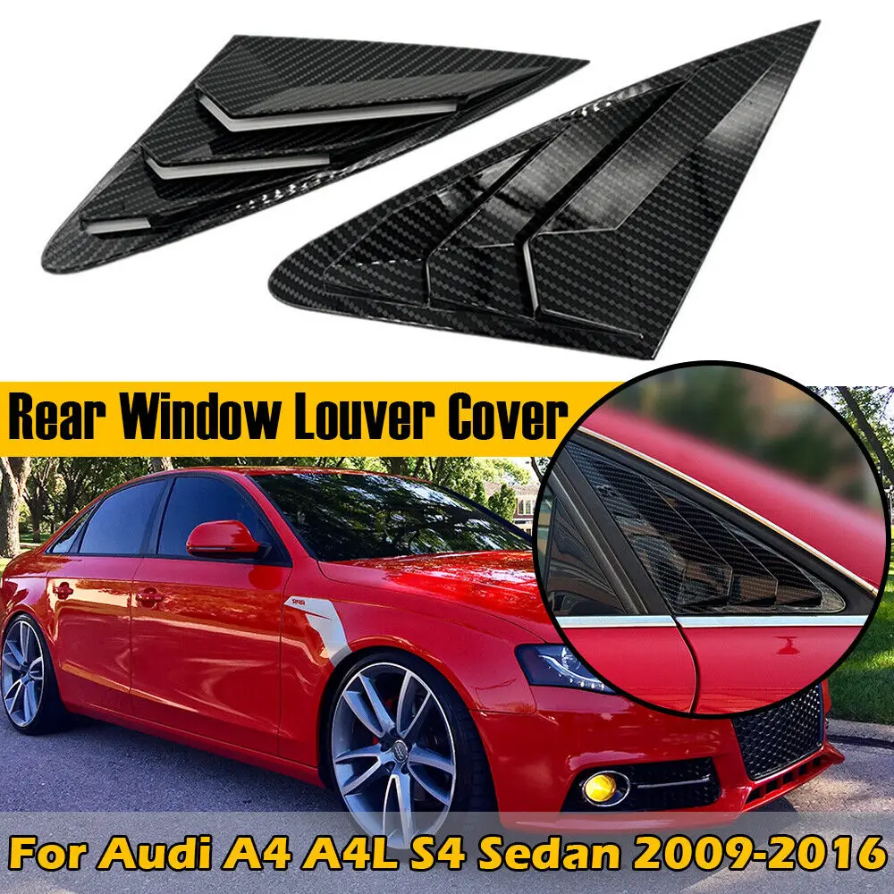 For Audi A4 A4L S4 B8 Sedan 2009-2016 Car Rear Louver Window Side Shutter Cover Trim Sticker Vent Scoop ABS Carbon Fiber ABS