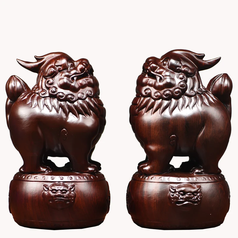 Black sandalwood carving Pixiu ornament, a pair of solid wood new Chinese home decoration, gift-giving handicrafts