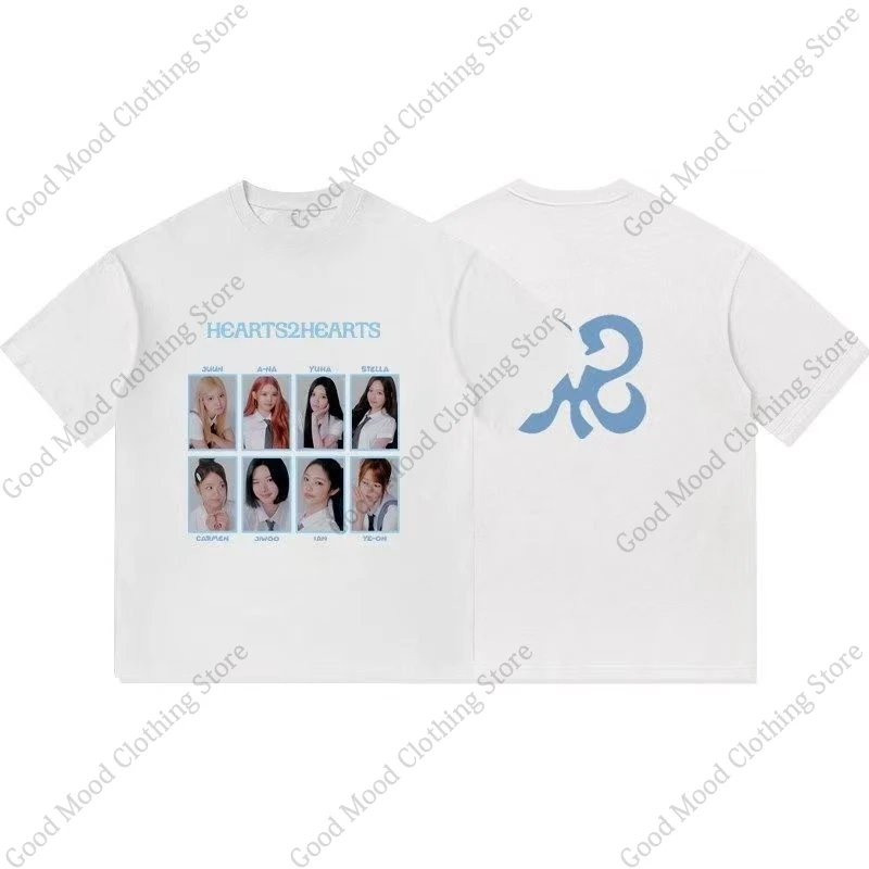 Футболка Hearts2Hearts в стиле K-pop, модная футболка с принтом H2H JIWOO CARMEN YUHA STELLA JUUN A-NA IAN YE-ON, хлопковая футболка с короткими рукавами