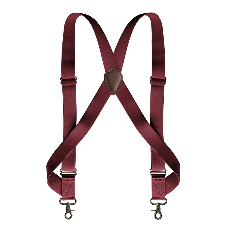 Side Clip Suspenders Adjustable Elastic Trouser Braces with Antique Bronze Buckles Casual Workwear Heavy Duty X Back for Men