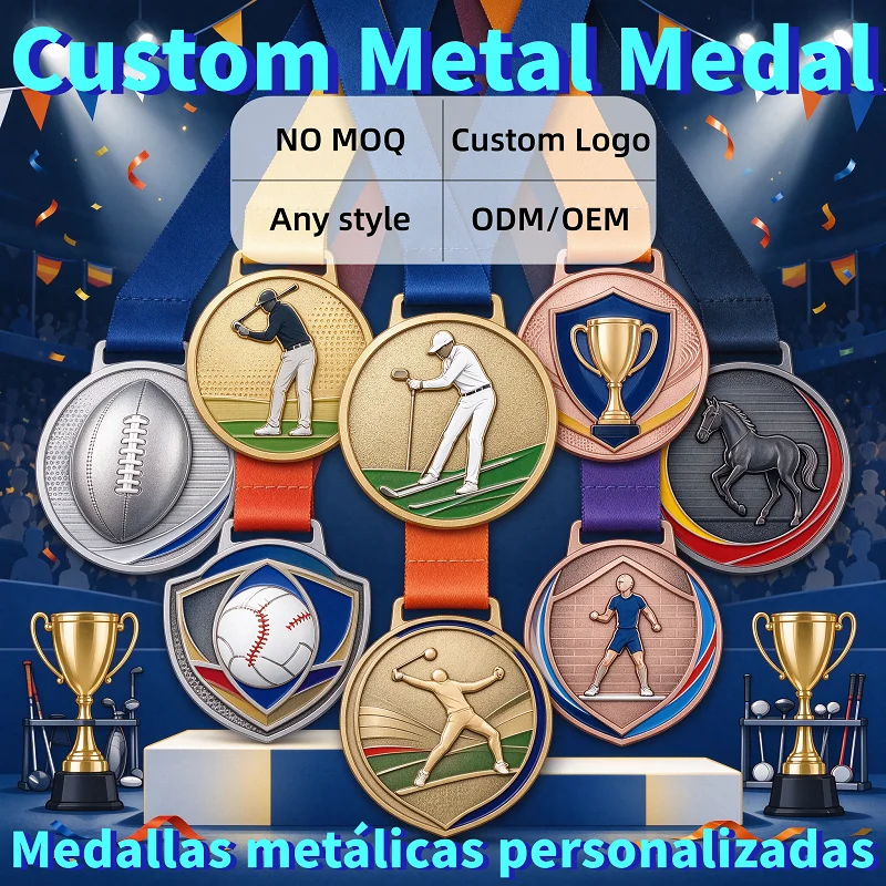 Custom Medals Factory Personalized Logo Sports Finisher Award Medal With Custom Ribbon Wholesale Sports Medal Souvenir For Clubs