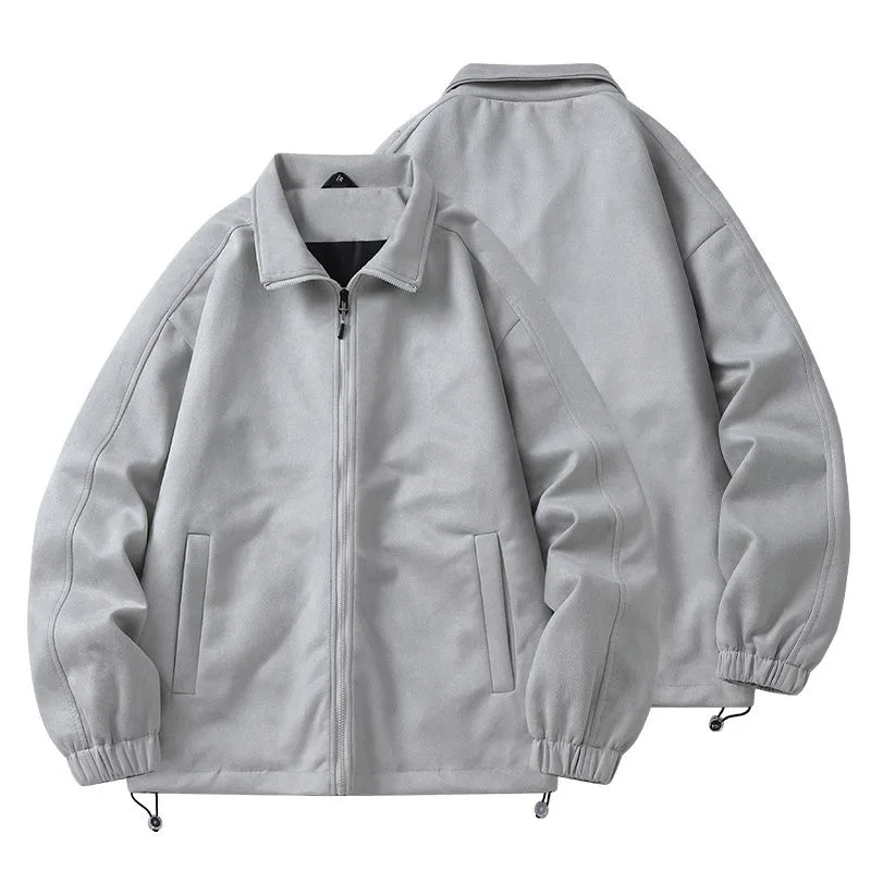 Autumn and Spring Pure Color American Vintage Antelope Fur Fleece Advanced Outerwear Men's Casual Loose Sports Plus Size Jacket