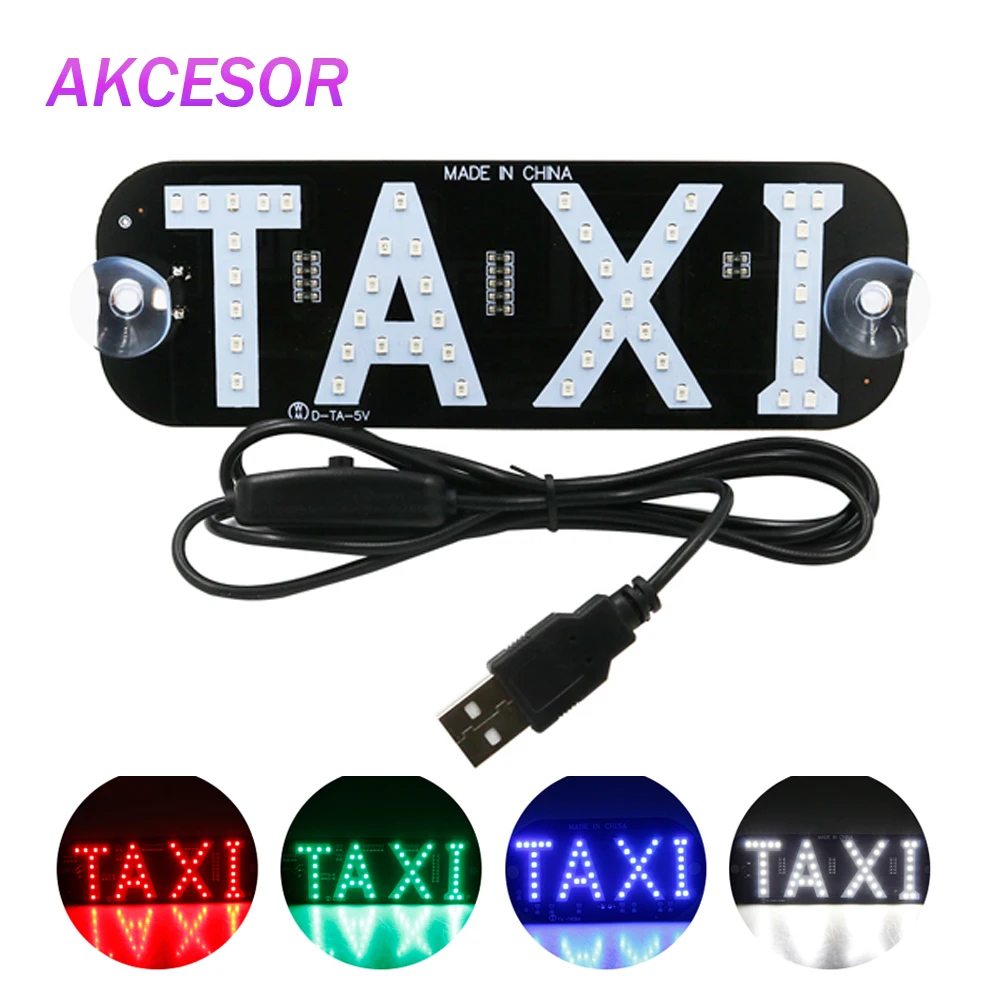 LED Taxi Sign Light USB Taxi Board Lamp Front Rear Windshields Indicator with Suction Cup Car Accessories